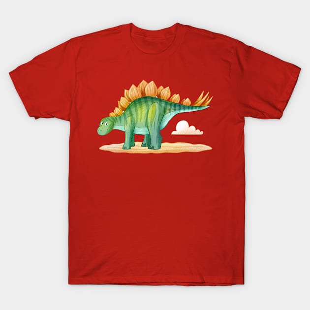 Stegosaurus Dinosaur Hand drawn T-Shirt by Mako Design 